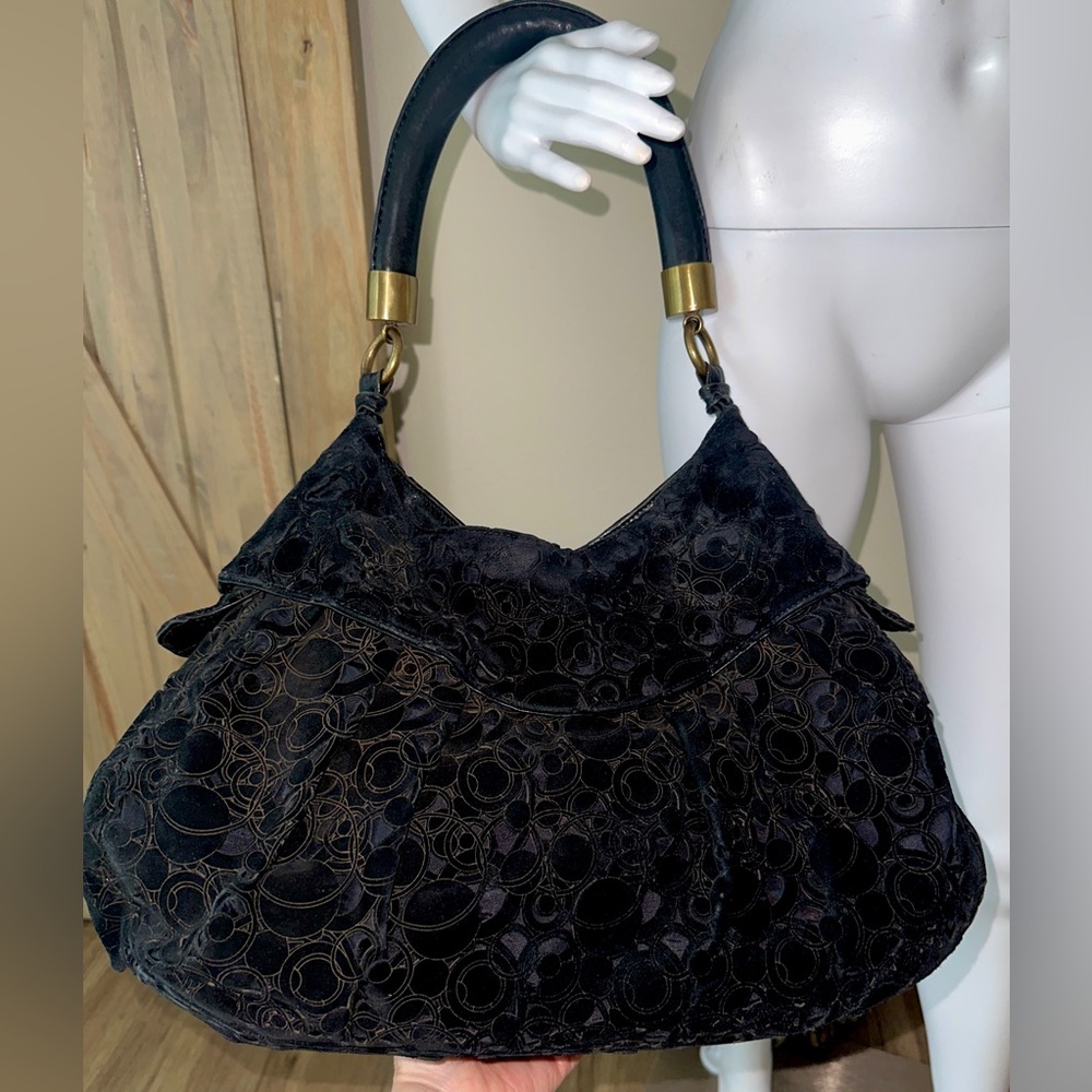 Spectacular lVintage R&Y Augousti black suede leather bronze handbag larg…
